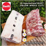 Beef Sirloin America USDA US SELECT (Striploin / New York Strip / Has Luar) brand Swift / IBP / BlueRibbon frozen PORTIONED STEAK CUTS 2.5cm 1" THICK CUTS (price/pack 1kg 3pcs)